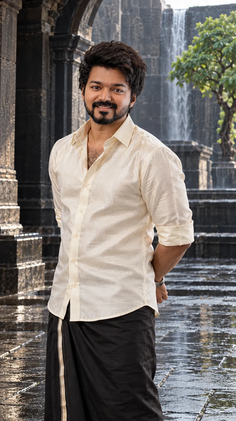 Cinematic Portrait in Courtyard