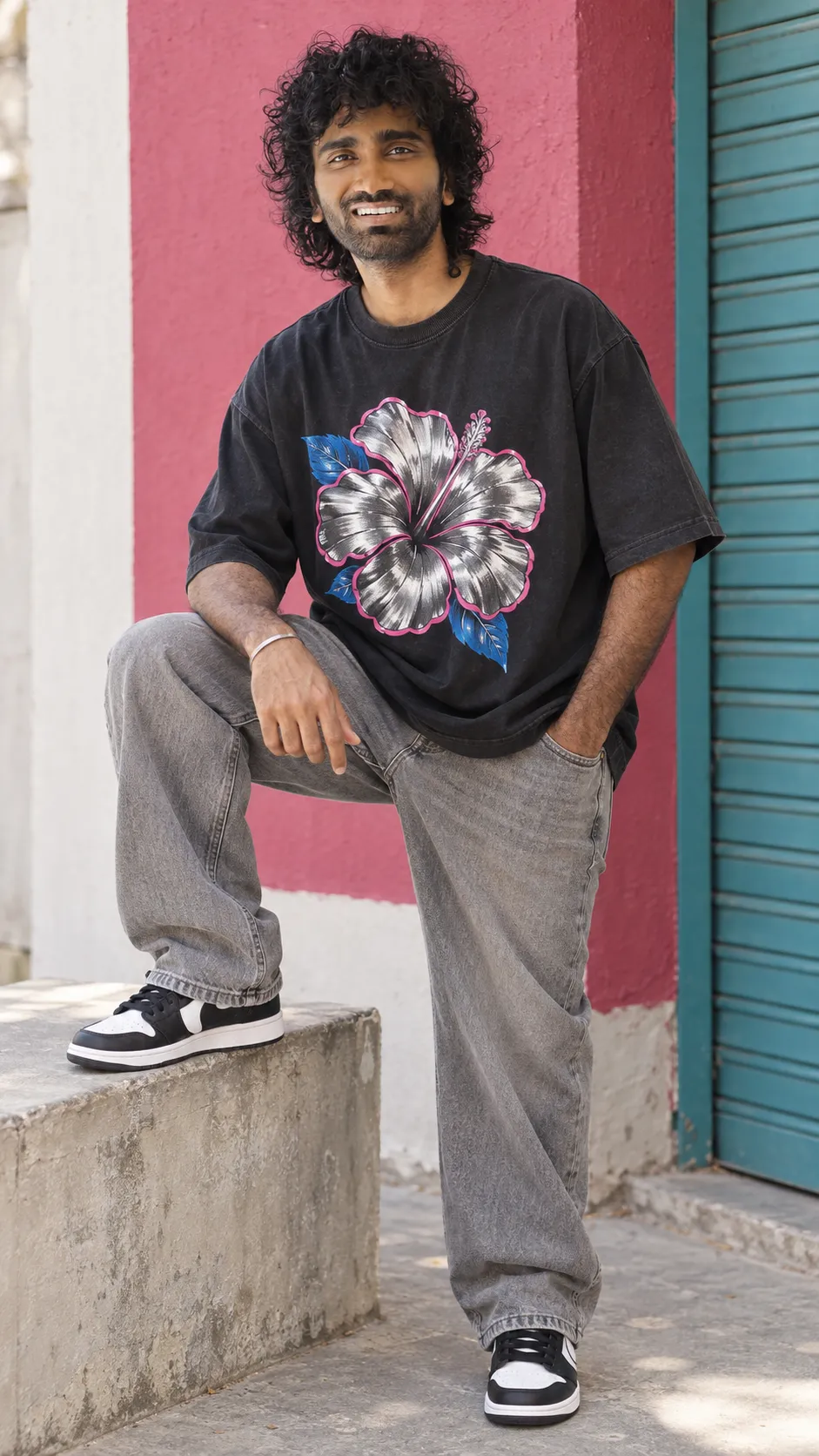 Streetwear Portrait with Hibiscus Graphic