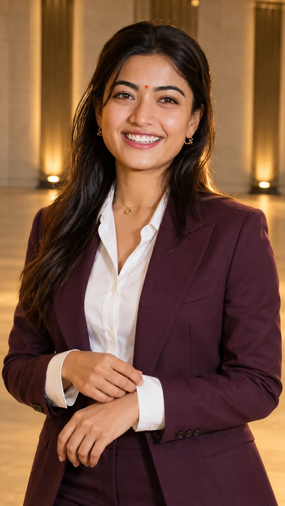 Plum Suit Portrait in Rehearsal Hall