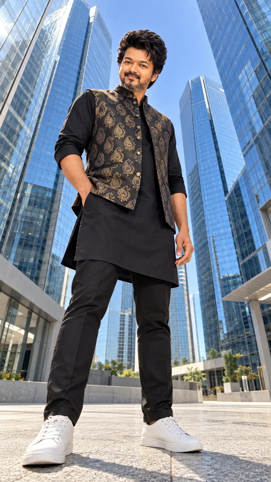 Low-Angle Hero in Black Silk