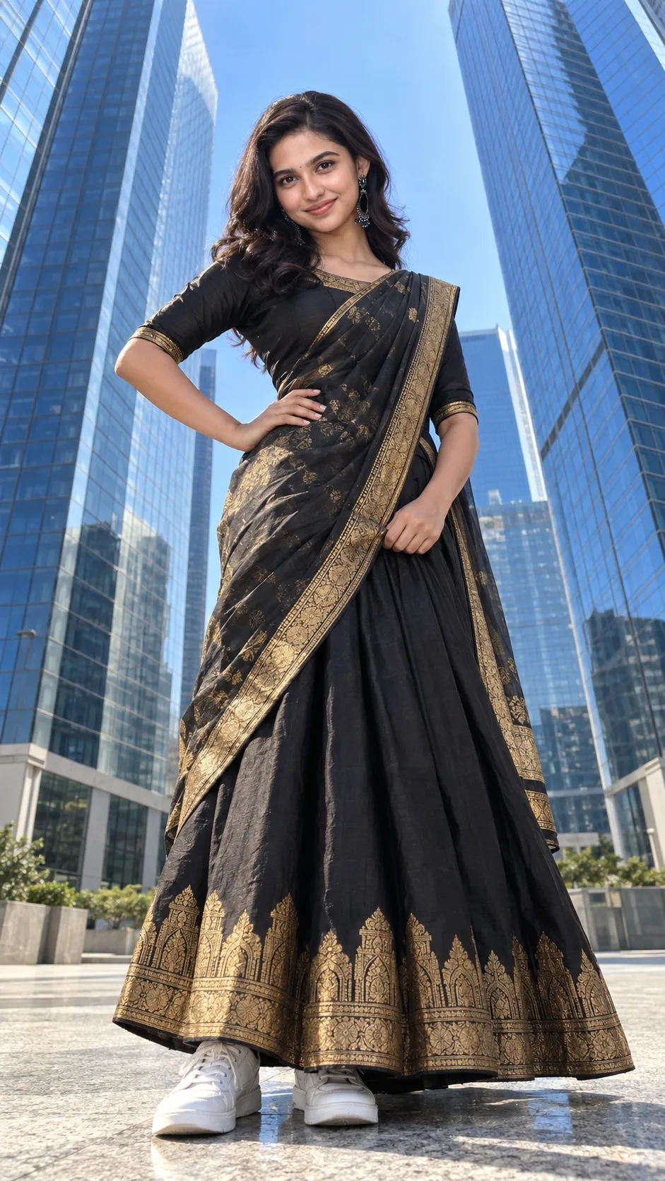 Gold Zari Among Glass Towers
