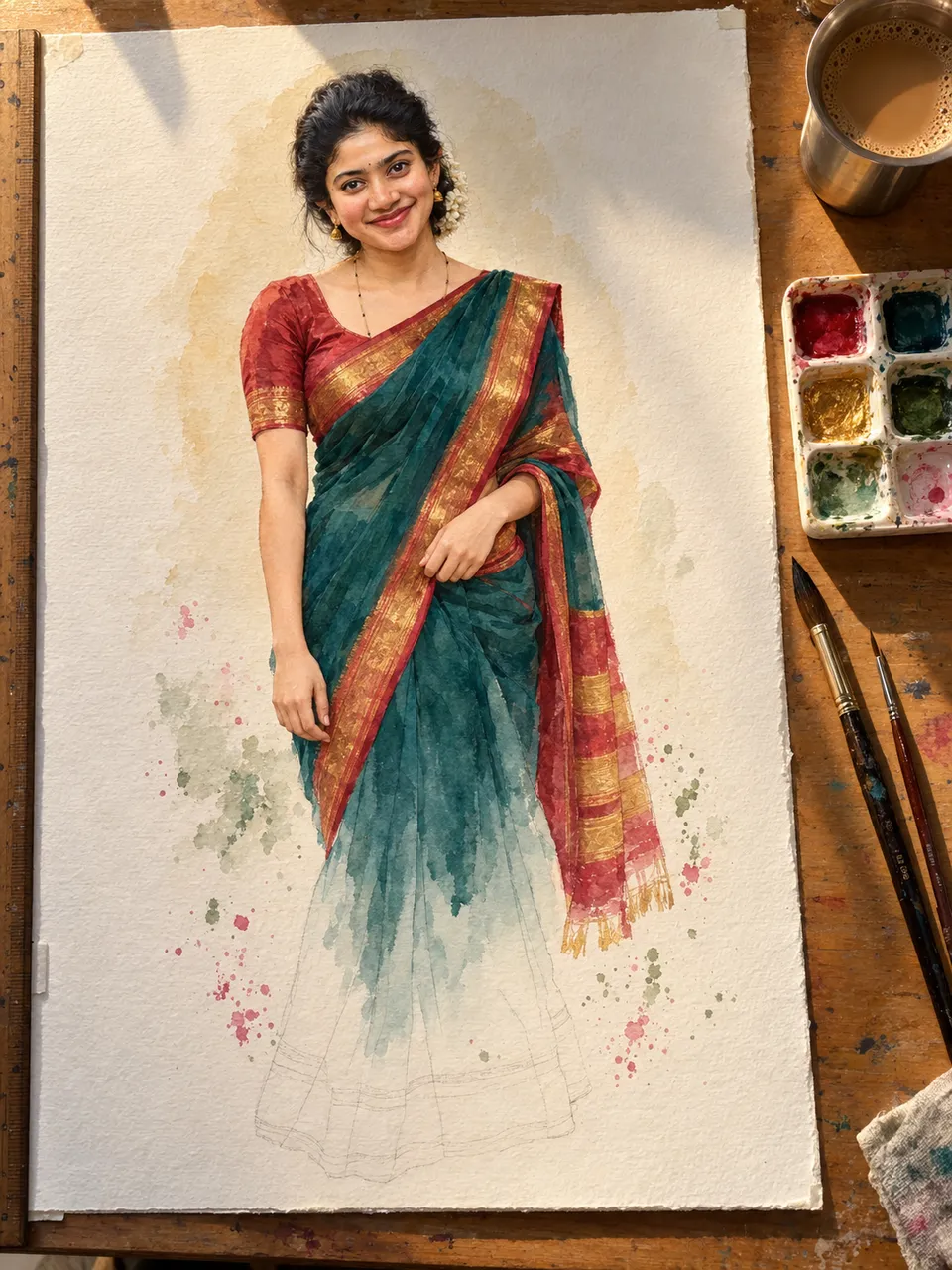 Watercolour Work Table Scene