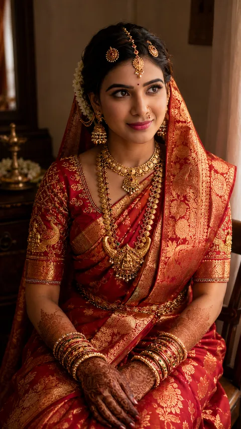 AI-generated example image for the prompt "Indian Bridal, The Hour Before"