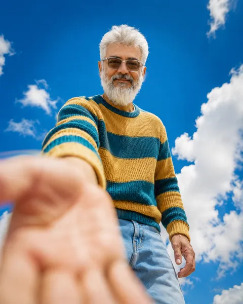 Skyward Gaze: Portrait in Blue