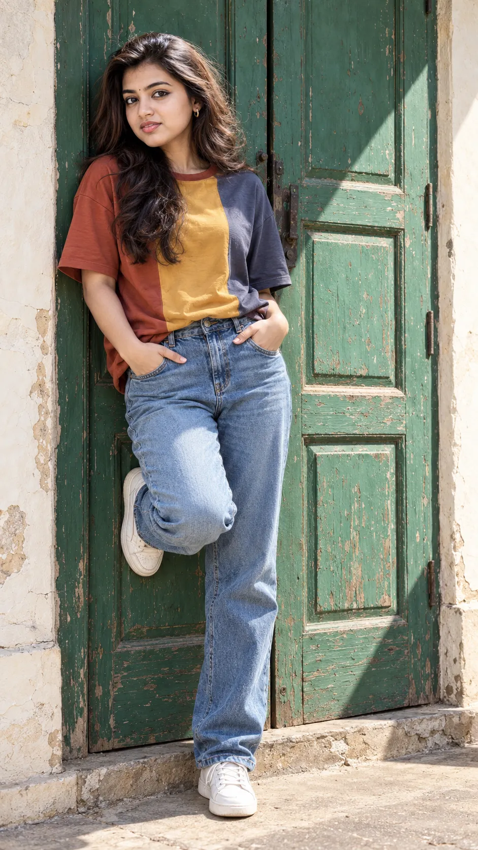 Sunlit Portrait by Weathered Door