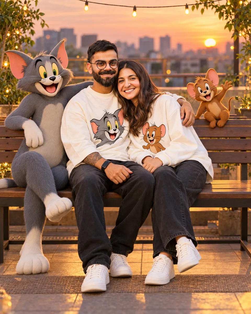 Sunset Rooftop Couple With Characters